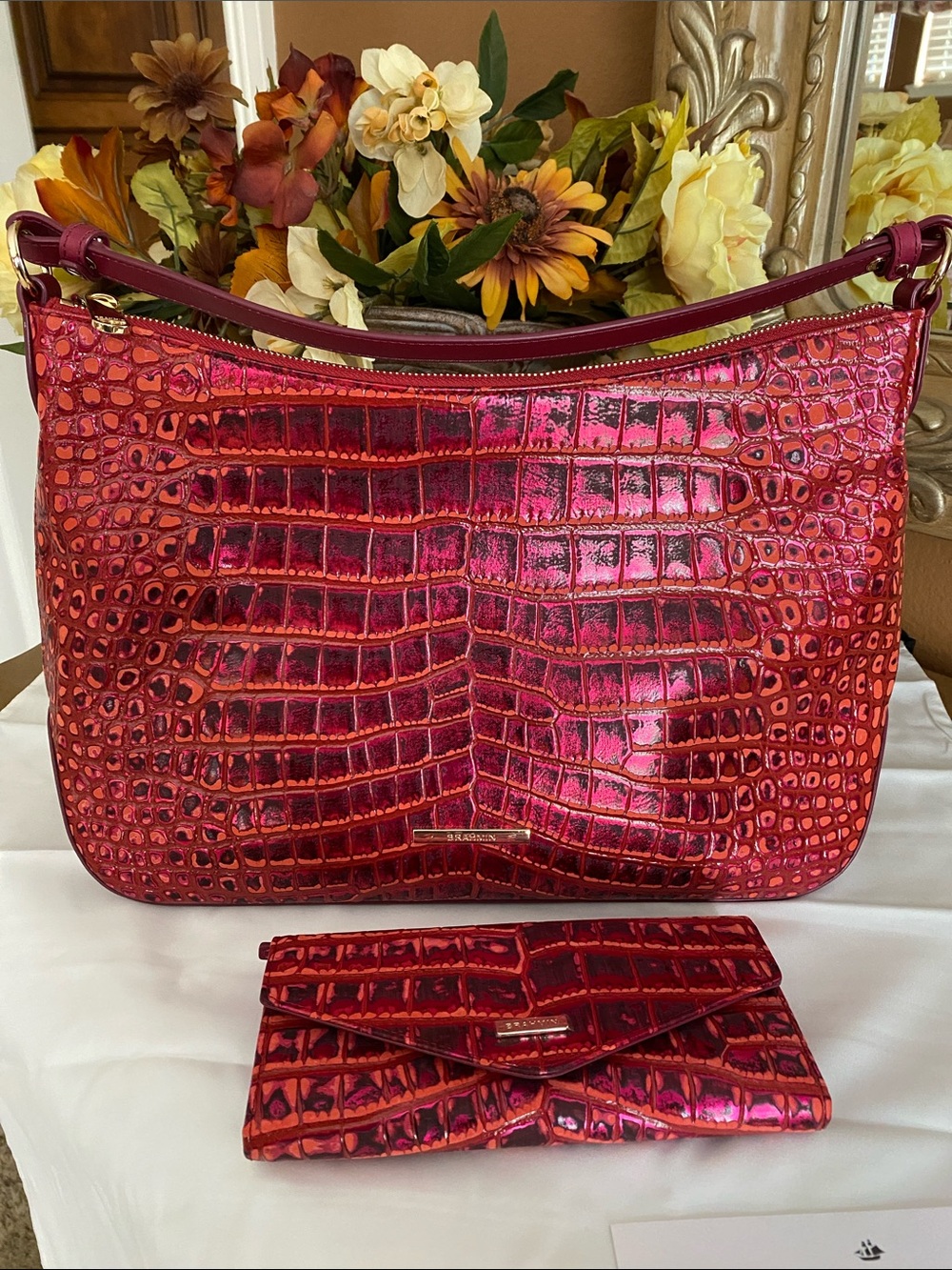 Brahmin Heather Pomegranate Amalthea and matching wallet